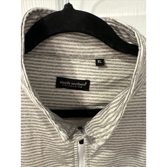 Simply Southern Mens size XL 1/4 Zip Pullover GOLF Gray  Striped Preppy classic - Picture 2 of 6